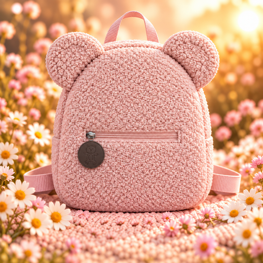 Roze teddy rugtas met naam geborduurd