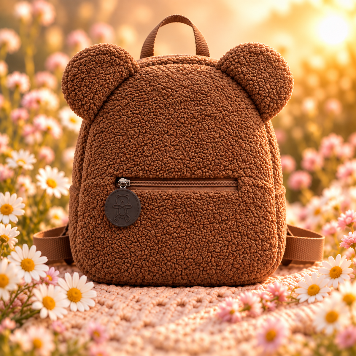 Bruine teddy rugtas met naam geborduurd